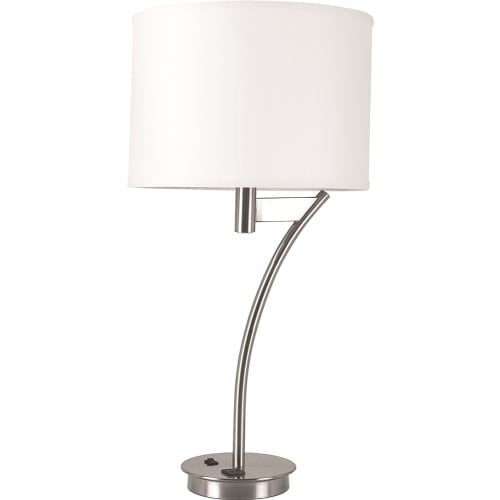 Corbel Single Table Lamp With 1 Outlet, Pure White Linen Shade, Brushed Nickel